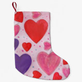 Petite Chaussette De Noël Coeurs de la Saint Valentin en violet rose et roug (Devant)