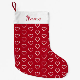Petite Chaussette De Noël Coeurs Noël Stocking avec nom personnalisé