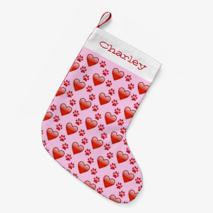 Petite Chaussette De Noël Coeurs rouges mignons et Empreintes de pattes Ajou