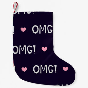 Petite Chaussette De Noël Coeurs, texte OMG, motif mignon