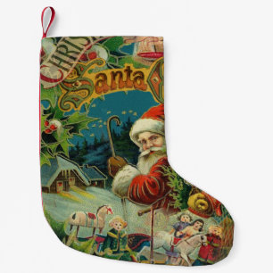 Petite Chaussette De Noël Collage de Noël victorien du Père Noël Antique