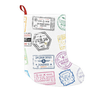 Petite Chaussette De Noël Collection de timbres de passeport isolés sur blan