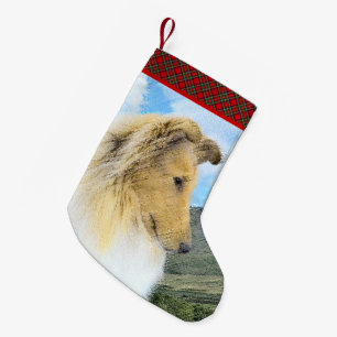 Petite Chaussette De Noël Collie dans les montagnes (poil long) Peinture - A