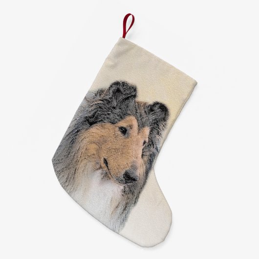 Petite Chaussette De Noël Collie (Rough) Peinture - Cute Original Chien Art (Devant (Accrochage))