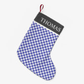 Petite Chaussette De Noël Collier bleu En vichy noir Nom personnalisé (Devant (Accrochage))
