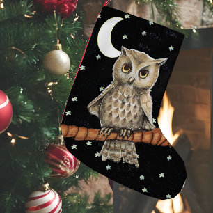 Petite Chaussette De Noël Collier Chouette Marron Vintage Croissant de Lune