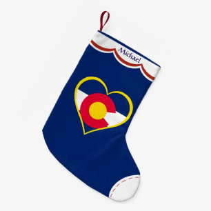 Petite Chaussette De Noël Colorado Drapeau Coeur Personnalisé Bleu