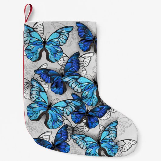 Petite Chaussette De Noël Composition de papillons blancs et bleus (Devant)