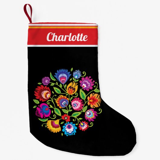 Petite Chaussette De Noël Composition ronde du folklore polonais à 2 côtés (Devant)