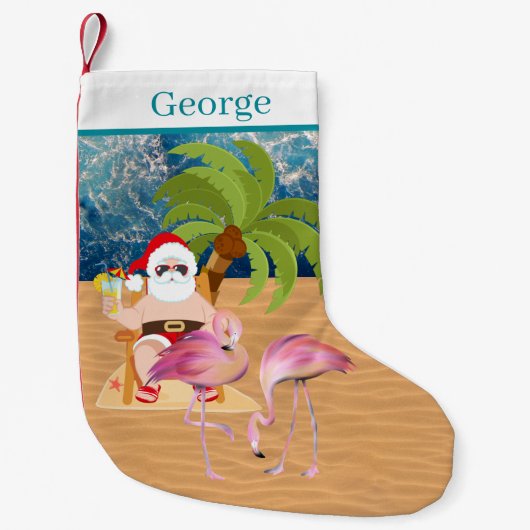 Petite Chaussette De Noël cool beach Père Noël nom ajouter  (Devant)