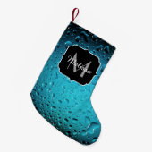 Petite Chaussette De Noël Cool élégant Bleu gouttes d'eau Monogramme (Devant (Accrochage))