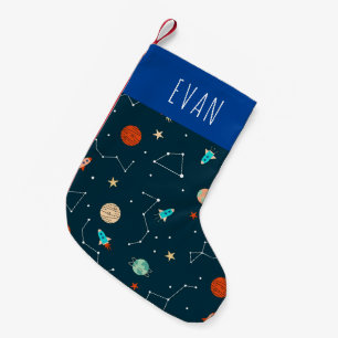 Petite Chaussette De Noël Cool Garçon Motif spatial avec nom Enfants