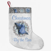 Petite Chaussette De Noël Coquillages Bleus Bijou Argent Bokeh & Parties sci (Devant)