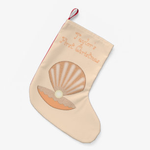 Petite Chaussette De Noël Coquille d'huître et perle personnalisable unisexe