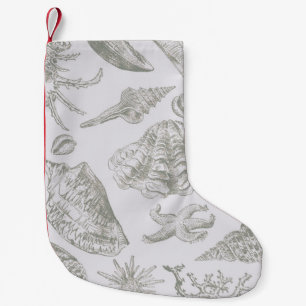 Petite Chaussette De Noël Coquilles de mer gris sauge doux croquis Antique N