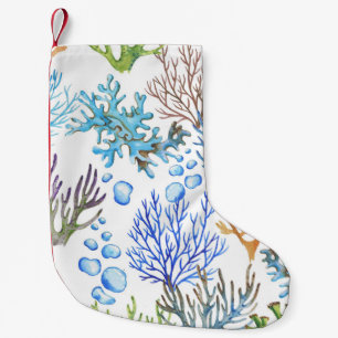 Petite Chaussette De Noël Coraux dessinés à la main : motif sous-marin.