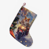 Petite Chaussette De Noël Corgi Chien équitation Moto Noël (Devant (Accrochage))