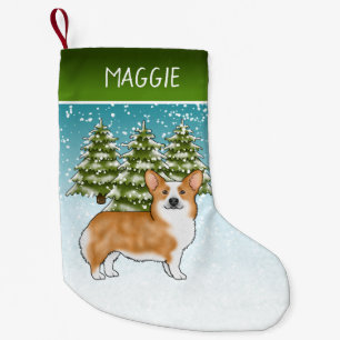 Petite Chaussette De Noël Corgi gallois Pembroke rouge forêt d'hiver Noël