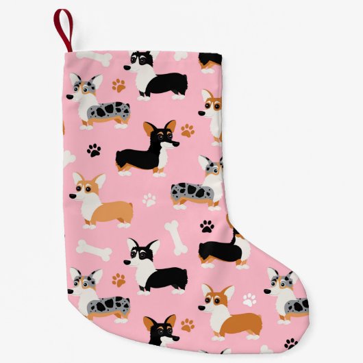 Petite Chaussette De Noël Corgi Motif rose (Devant)