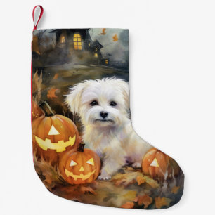 Petite Chaussette De Noël Coton De Tulear Halloween avec citrouilles effraya