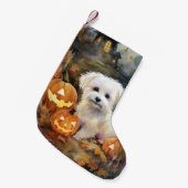 Petite Chaussette De Noël Coton De Tulear Halloween Avec Peur Citrouille (Devant (Accrochage))