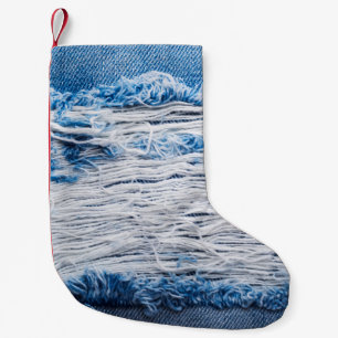 Petite Chaussette De Noël Couleur bleu déchirée jean texture avec espace pou
