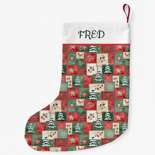 Petite Chaussette De Noël Country patchwork christmas pattern personalized (Dos)