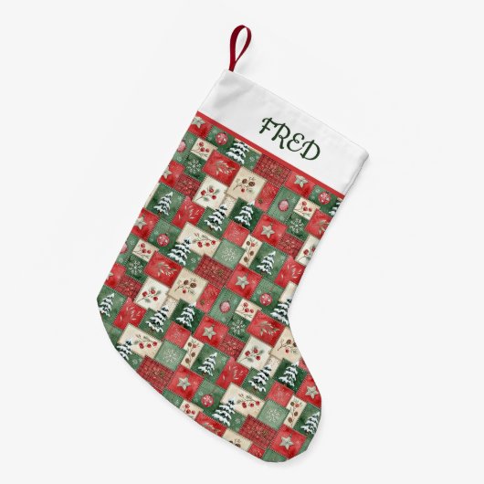 Petite Chaussette De Noël Country patchwork christmas pattern personalized (Devant (Accrochage))