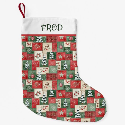 Petite Chaussette De Noël Country patchwork christmas pattern personalized (Devant)