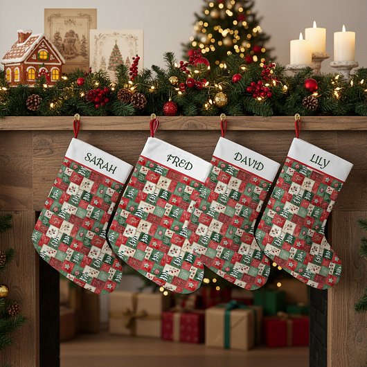 Petite Chaussette De Noël Country patchwork christmas pattern personalized
