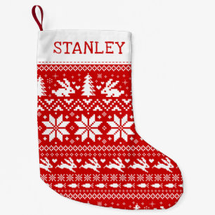 Petite Chaussette De Noël Coup de lapin Lapin Motif de vacances Rouge et Bla
