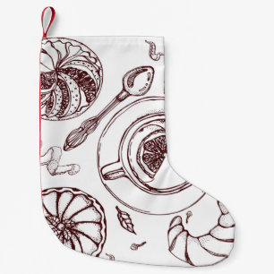 Petite Chaussette De Noël Coupe de thé, une pâtisserie, croissant, vintage,
