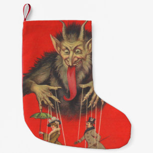 Petite Chaussette De Noël Couple de marionnettistes du Krampus rouge