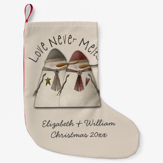 Petite Chaussette De Noël Couple de neige personnalisé (Devant)