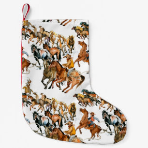 Petite Chaussette De Noël Courir des chevaux sans couture motif. Cowboy amér
