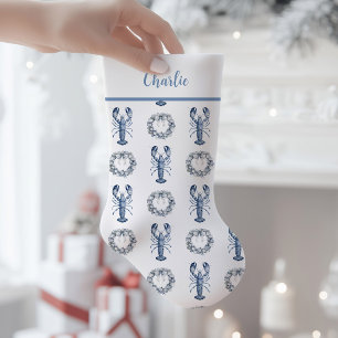 Petite Chaussette De Noël Couronne de homard bleu et de coquilles d'huître  
