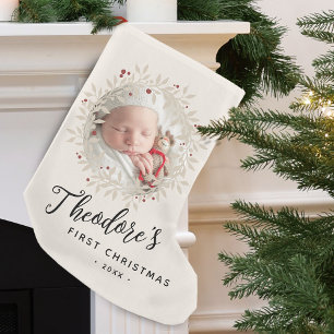 Petite Chaussette De Noël Couronne de photo pour le premier Noël de bébé ave
