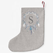 Petite Chaussette De Noël Couronne de plumes Boho rustique monogramme (Dos)