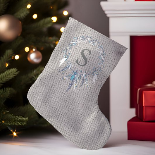 Petite Chaussette De Noël Couronne de plumes Boho rustique monogramme