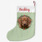 Petite Chaussette De Noël Couronne de verdure à rayures vertes Photo de chie (Dos)