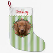 Petite Chaussette De Noël Couronne de verdure à rayures vertes Photo de chie (Devant)