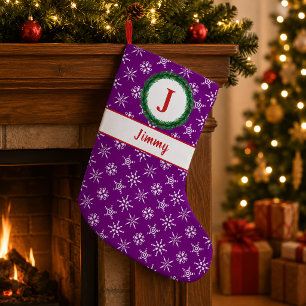 Petite Chaussette De Noël Couronne Monogramme Votre Nom Flocons de Neige Bla