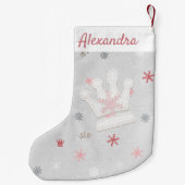 Petite Chaussette De Noël Couronnes et flocons de neige roses Premier Noël (Dos)