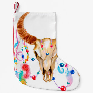 Petite Chaussette De Noël Crâne aquarelle en blanc