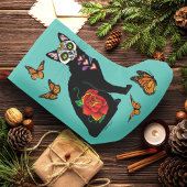 Petite Chaussette De Noël Crâne de Sucre Chat Noir Rose Turquoise Cœur