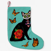 Petite Chaussette De Noël Crâne de Sucre Chat Noir Rose Turquoise Cœur (Devant)