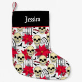 Petite Chaussette De Noël Crânes et fleurs gothiques à motifs (Devant)