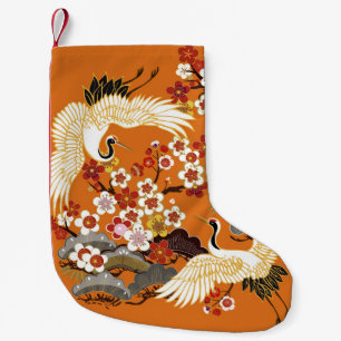Petite Chaussette De Noël CRANES ET SAKURA DE COULEUR. Coloré floral transp