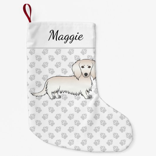 Petite Chaussette De Noël Cream Long Cheveux Dachshund mignon dessin animé C (Devant)