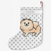 Petite Chaussette De Noël Cream Pomeranian mignon Dessin et nom (Dos)